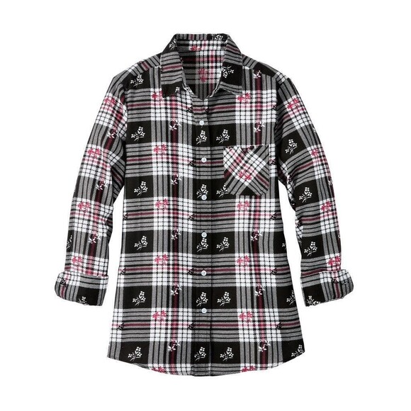 American Sweetheart Tops - NEW Black Plaid & Floral Sz Medium Casual or Dress Button Up Cotton Blend Shirt
